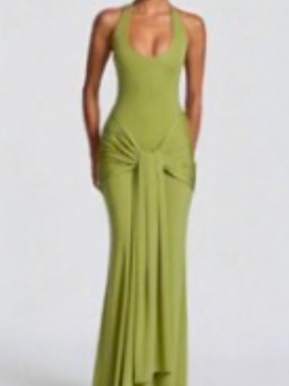 Elegant Olive Halter Maxi Dress